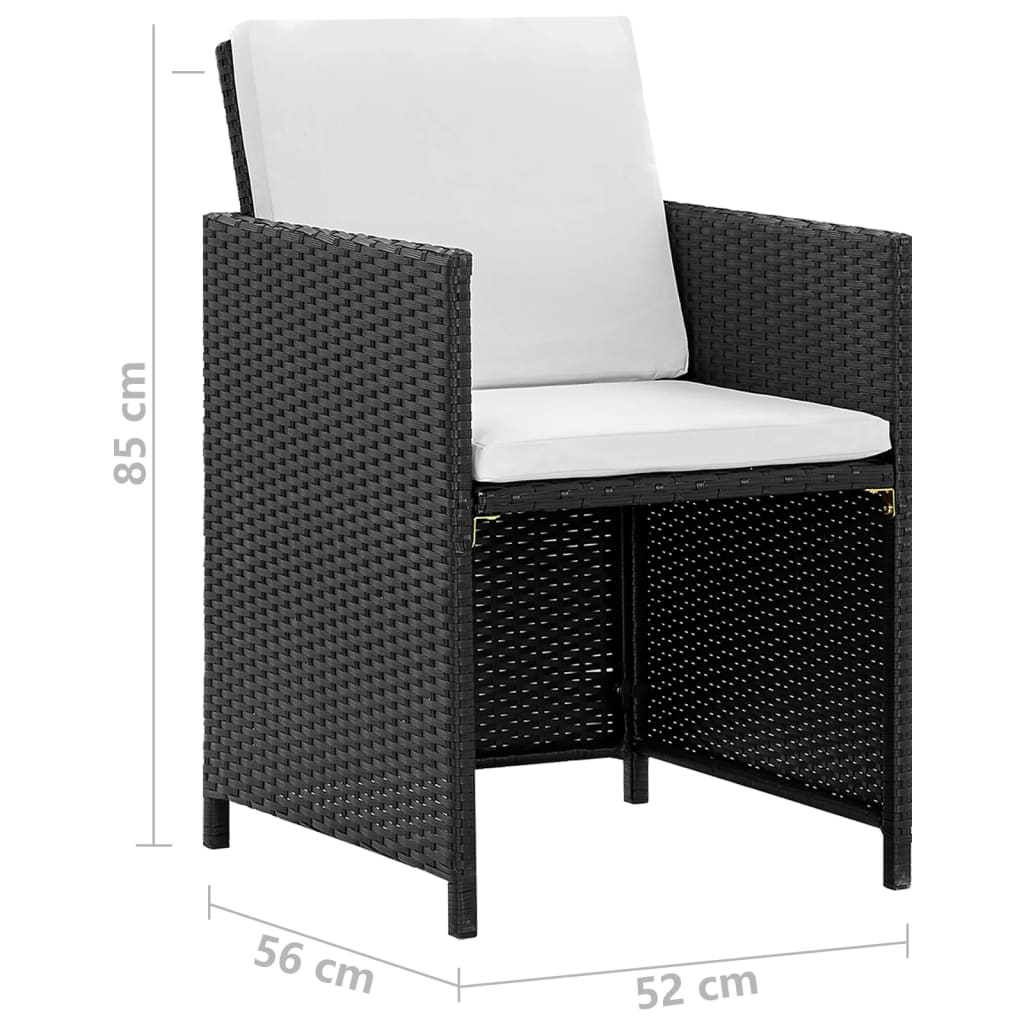 vidaXL 5-tlg. Garten-Essgruppe mit Auflagen Poly Rattan Schwarz