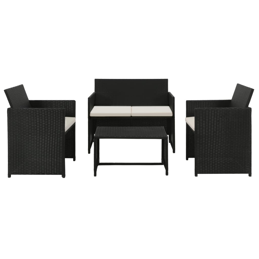 vidaXL Salon de jardin 4 pcs avec coussins résine tressée noir