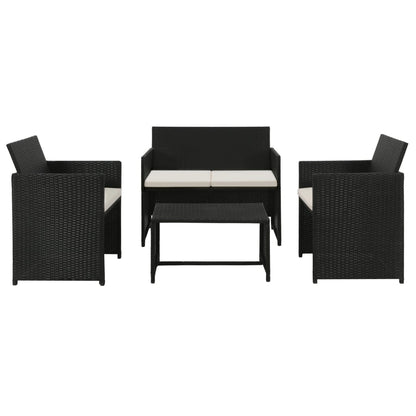 vidaXL Salon de jardin 4 pcs avec coussins résine tressée noir
