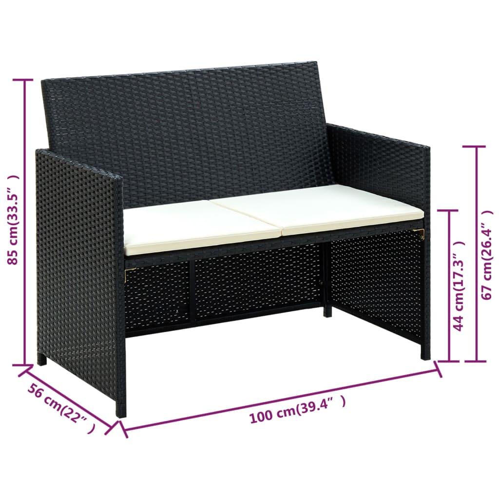 vidaXL Salon de jardin 4 pcs avec coussins résine tressée noir