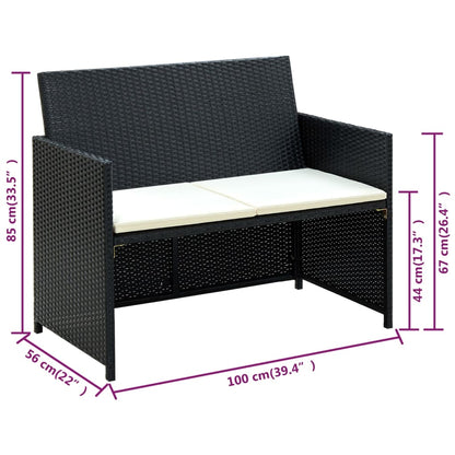 vidaXL Salon de jardin 4 pcs avec coussins résine tressée noir
