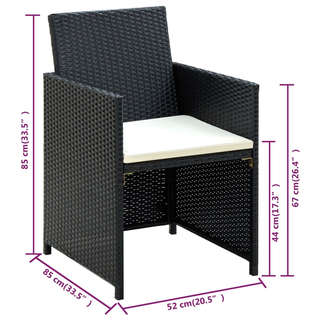vidaXL Salon de jardin 4 pcs avec coussins résine tressée noir