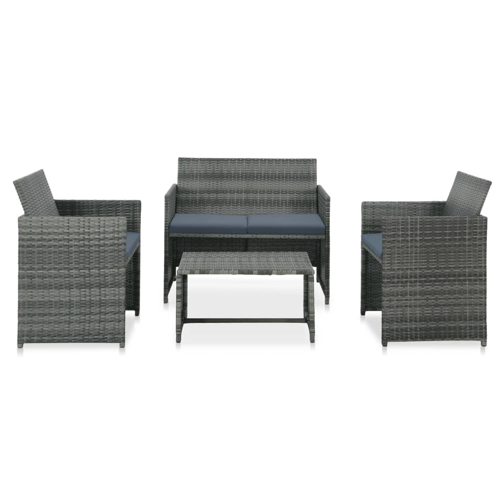 vidaXL Ensemble de jardin de 4 pièces avec coussins résine tressée gris