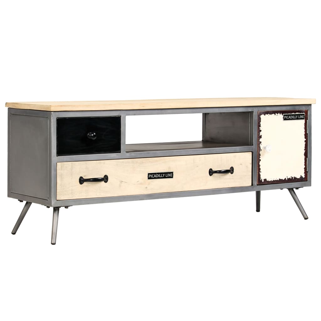 Meuble TV vidaXL en bois de manguier massif et acier 120x30x45 cm