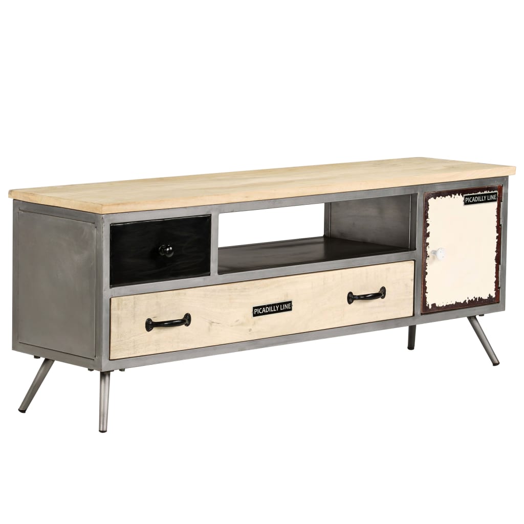 Meuble TV vidaXL en bois de manguier massif et acier 120x30x45 cm