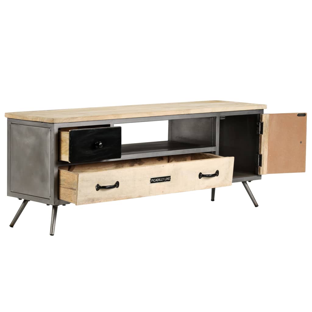 Meuble TV vidaXL en bois de manguier massif et acier 120x30x45 cm