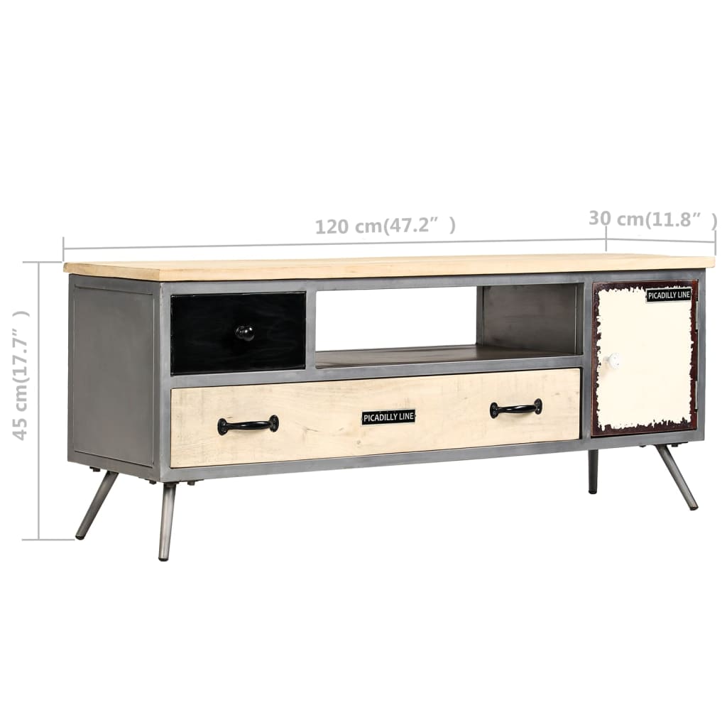 Meuble TV vidaXL en bois de manguier massif et acier 120x30x45 cm