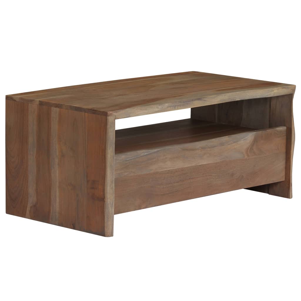 vidaXL Table basse bois d'acacia massif bords naturels 90x50x40 cm gris