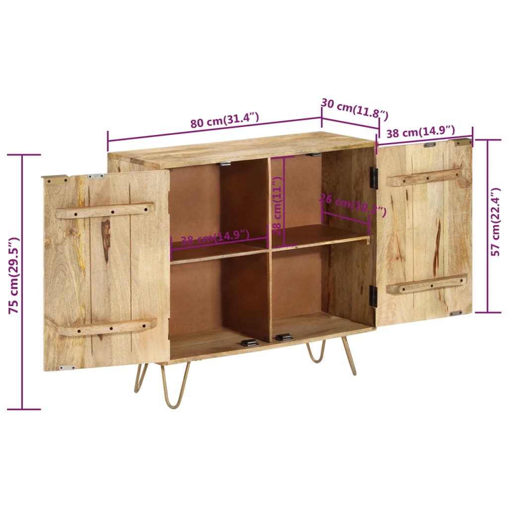 vidaXL Sideboard 80x30x75 cm Massivholz Mango