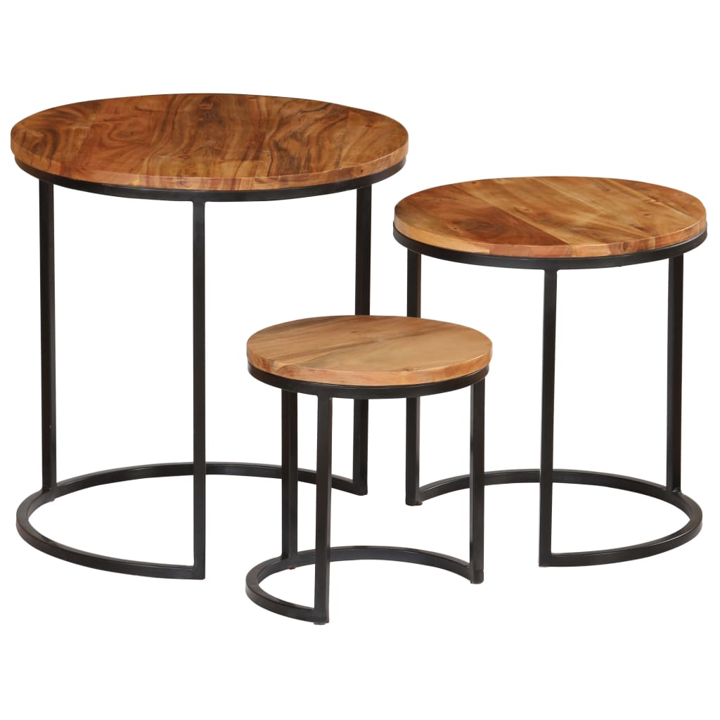 vidaXL Table basse, ensemble de 3, bois d'acacia massif