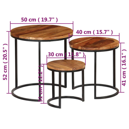 vidaXL Table basse, ensemble de 3, bois d'acacia massif