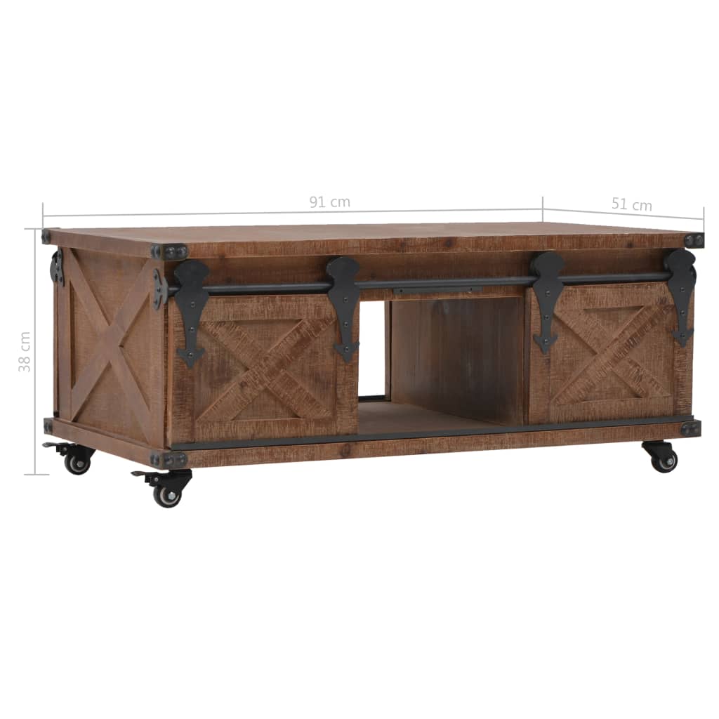 vidaXL Table basse en bois de sapin massif 91x51x38 cm Marron
