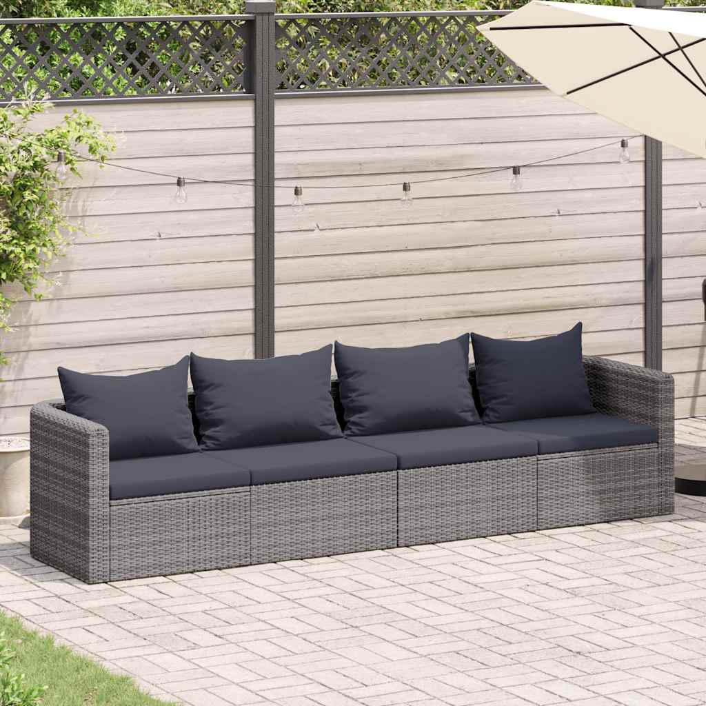 vidaXL Salon de jardin 4 pcs avec coussins Gris Résine tressée