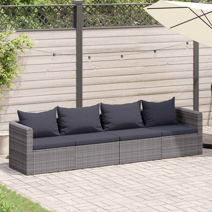 vidaXL Salon de jardin 4 pcs avec coussins Gris Résine tressée