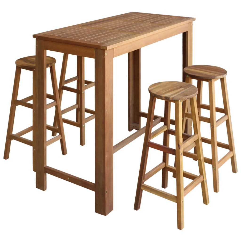 vidaXL Table de bar et tabourets (5 pcs) en bois d'acacia massif