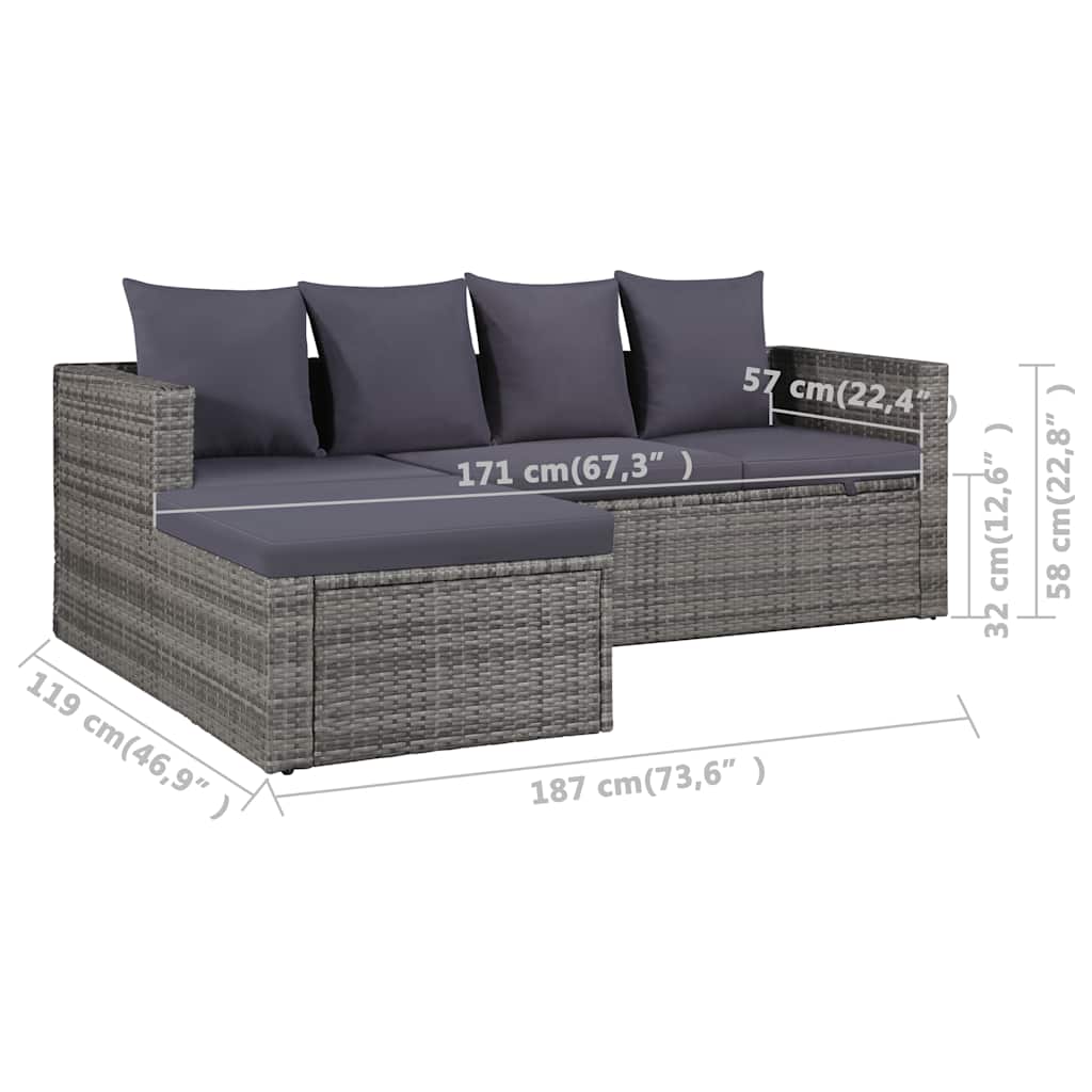 vidaXL 4-tlg. Garten-Lounge-Set mit Auflagen Poly Rattan Grau