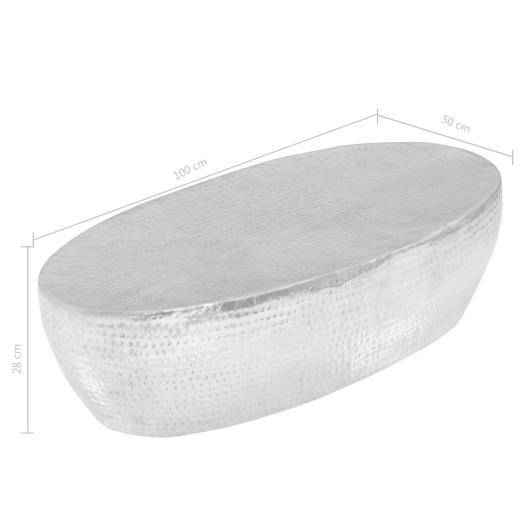 vidaXL Couchtisch Silber gehämmert 100 x 50 x 28 cm Aluminium