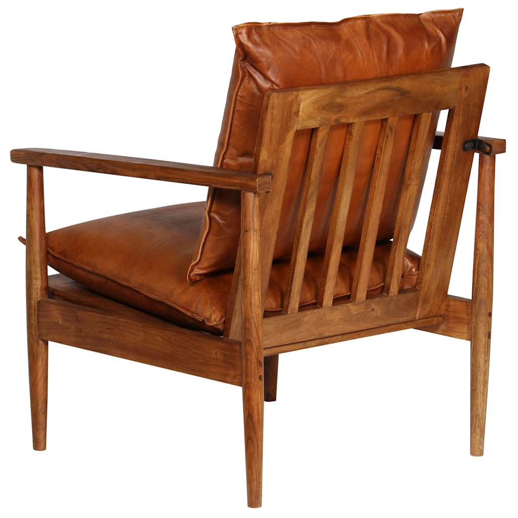 vidaXL Sessel Braun Echtleder mit Akazienholz