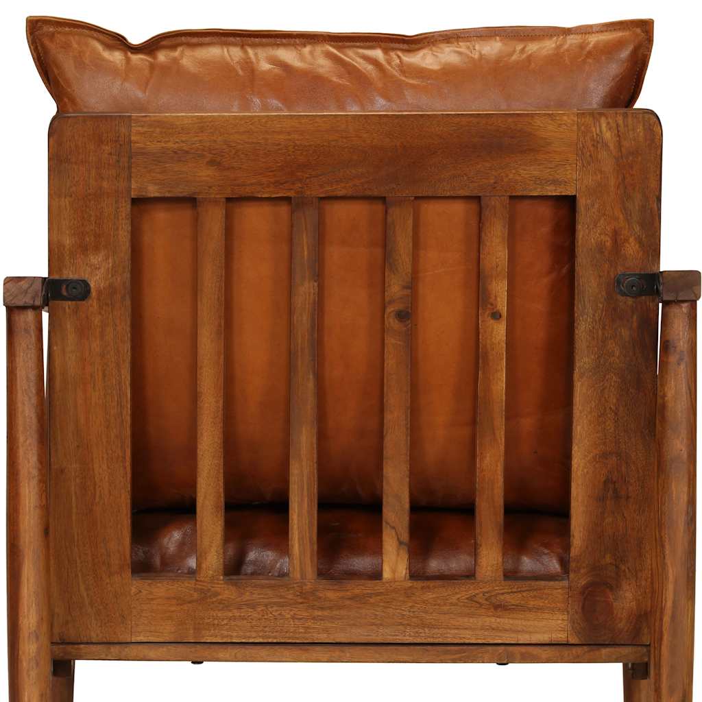 vidaXL Sessel Braun Echtleder mit Akazienholz