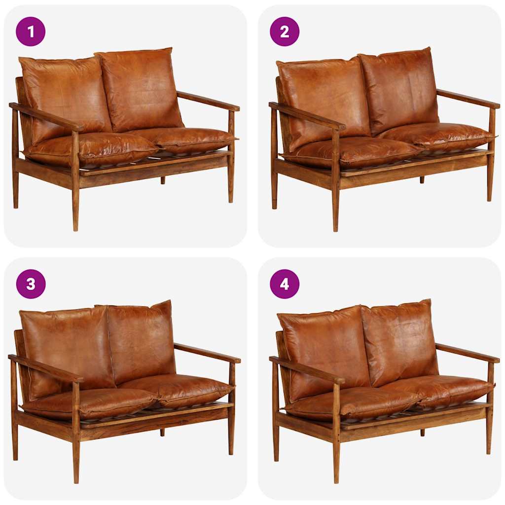 vidaXL 2-Sitzer-Sofa Echtleder Akazienholz Braun