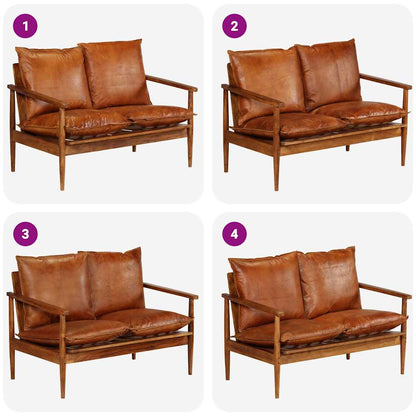 vidaXL 2-Sitzer-Sofa Echtleder Akazienholz Braun