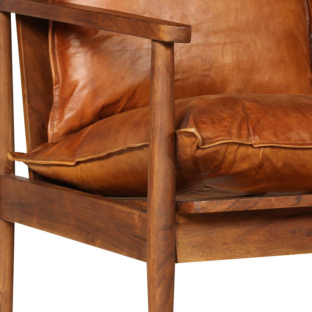 vidaXL 2-Sitzer-Sofa Echtleder Akazienholz Braun
