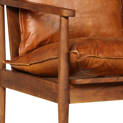 vidaXL 2-Sitzer-Sofa Echtleder Akazienholz Braun