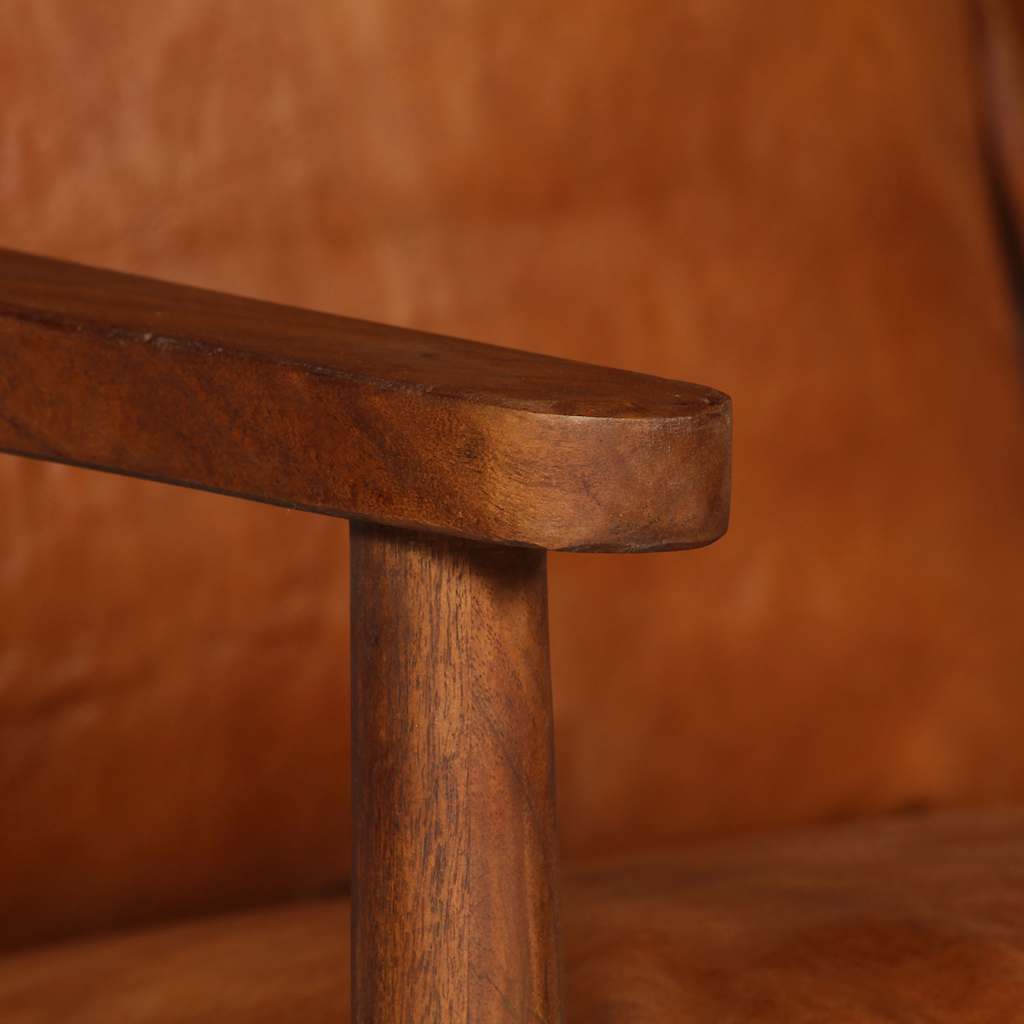 vidaXL 2-Sitzer-Sofa Echtleder Akazienholz Braun