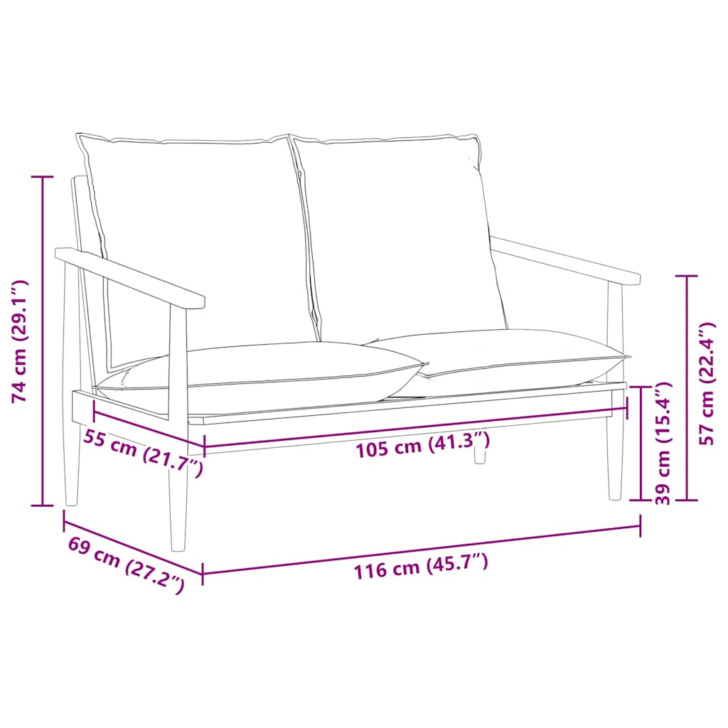 vidaXL 2-Sitzer-Sofa Echtleder Akazienholz Braun