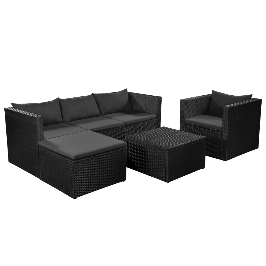 vidaXL Salon de jardin 4 pcs en résine tressée Noir et Gris