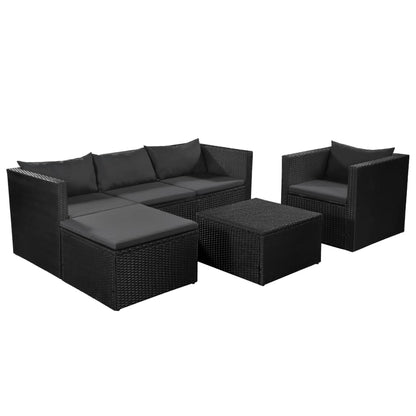 vidaXL Salon de jardin 4 pcs en résine tressée Noir et Gris