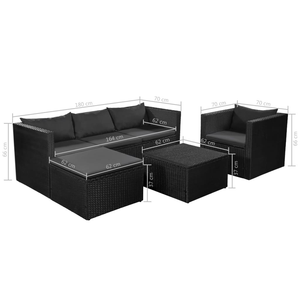 vidaXL Salon de jardin 4 pcs en résine tressée Noir et Gris
