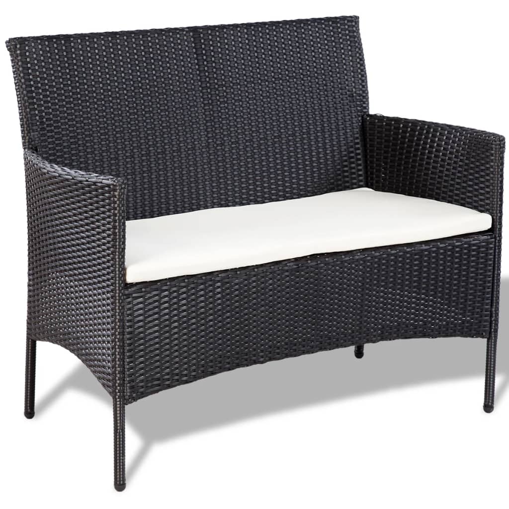 vidaXL Salon de jardin 4 pcs avec coussins résine tressée noir