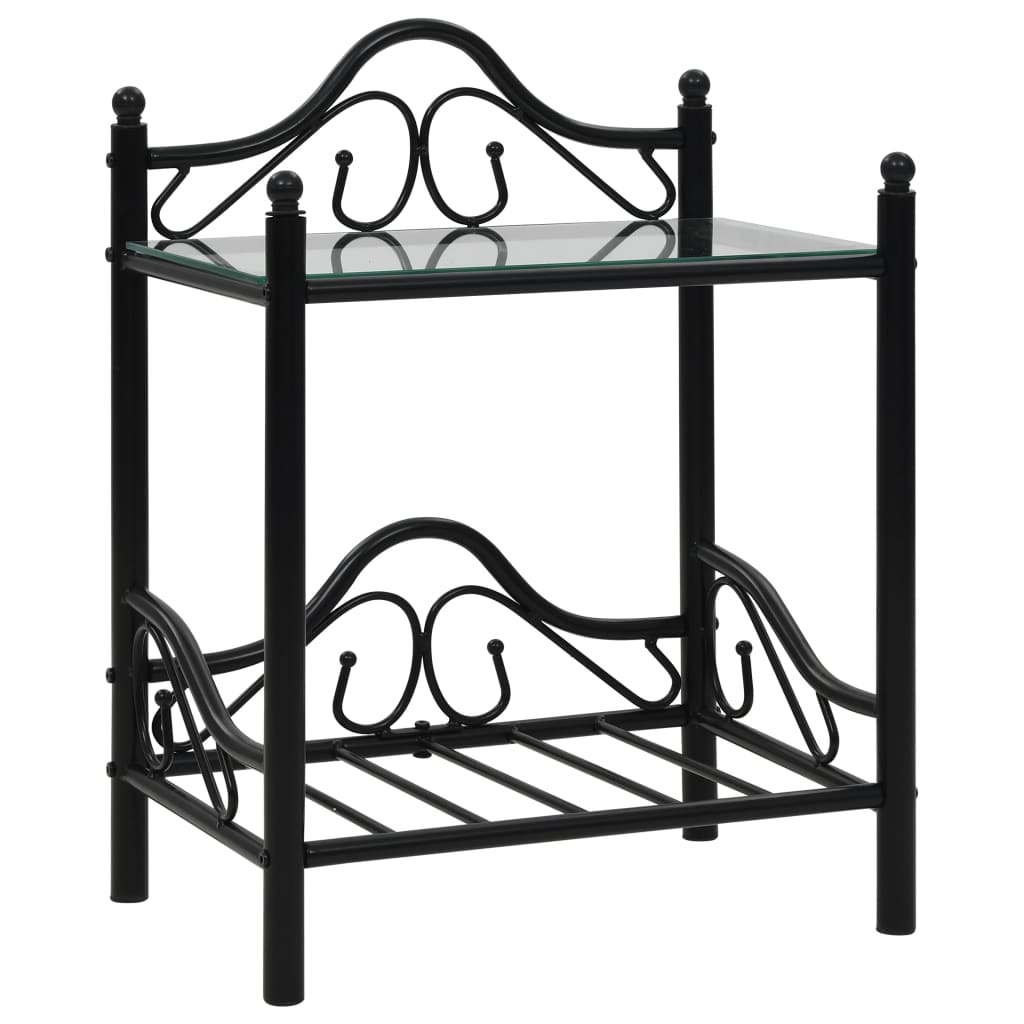 vidaXL Table de chevet acier et verre trempé 45x30,5x60 cm noir