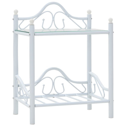 vidaXL Table de chevet en acier et verre trempé 45x30,5x60 cm blanc
