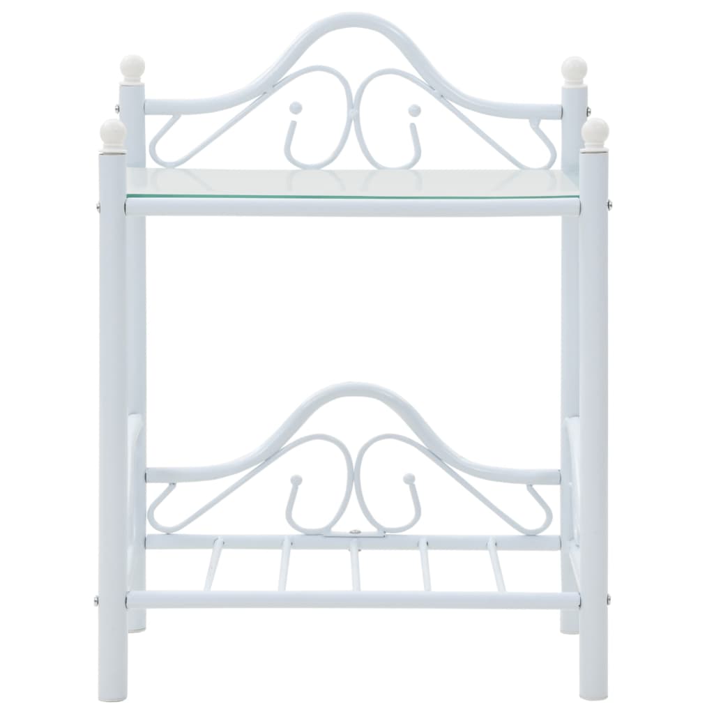 vidaXL Table de chevet en acier et verre trempé 45x30,5x60 cm blanc