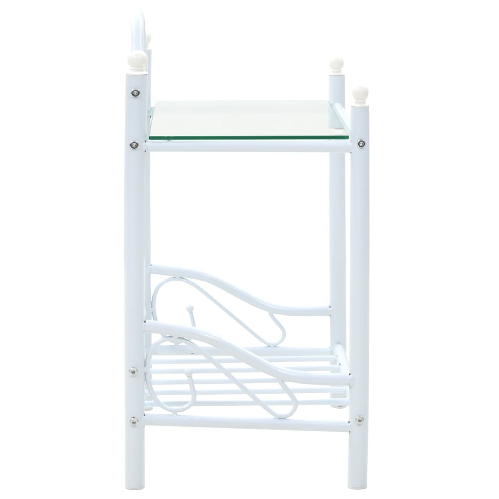 vidaXL Table de chevet en acier et verre trempé 45x30,5x60 cm blanc