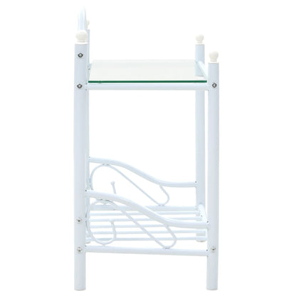 vidaXL Table de chevet en acier et verre trempé 45x30,5x60 cm blanc