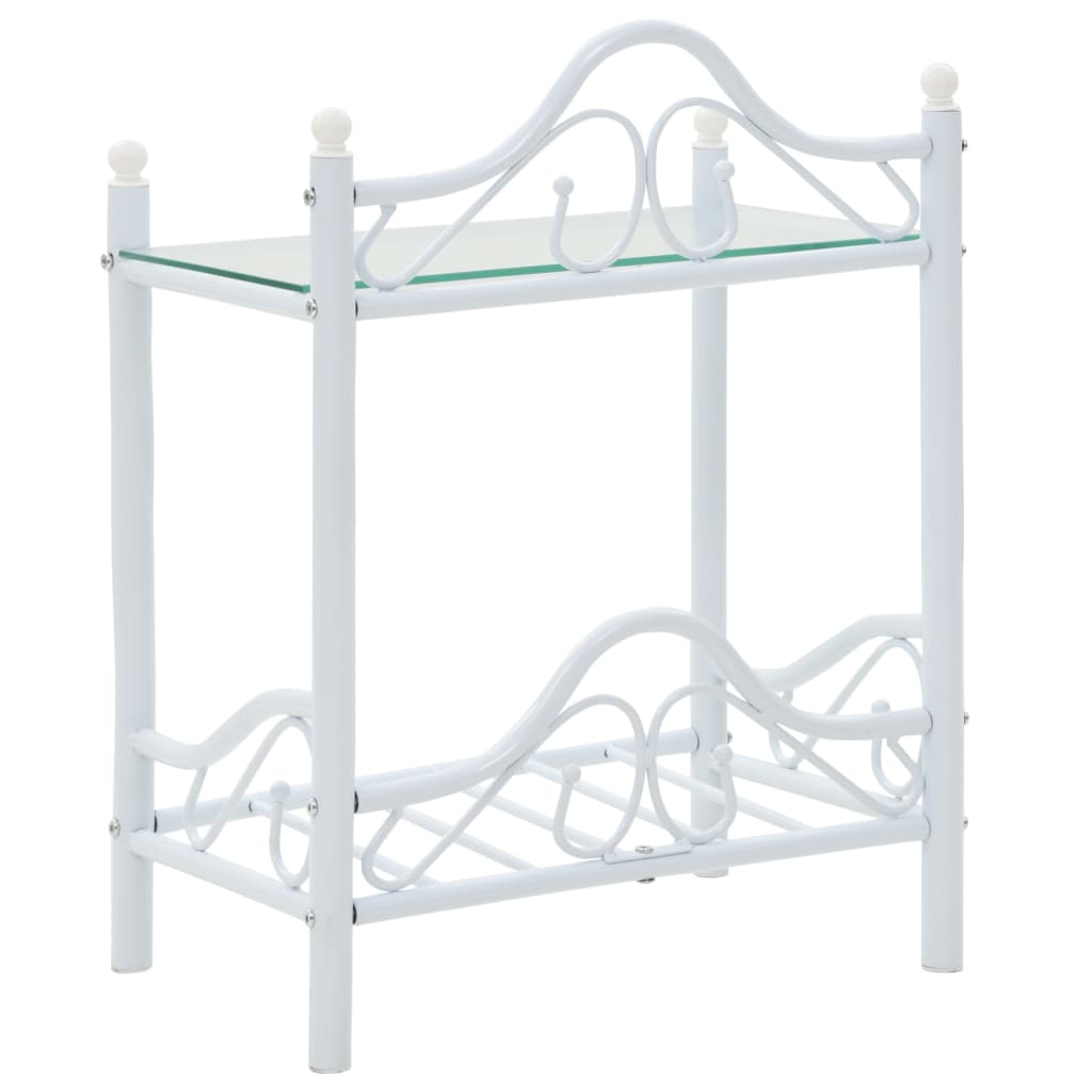 vidaXL Table de chevet en acier et verre trempé 45x30,5x60 cm blanc