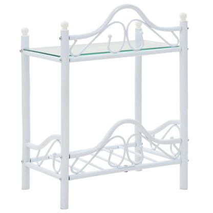 vidaXL Table de chevet en acier et verre trempé 45x30,5x60 cm blanc