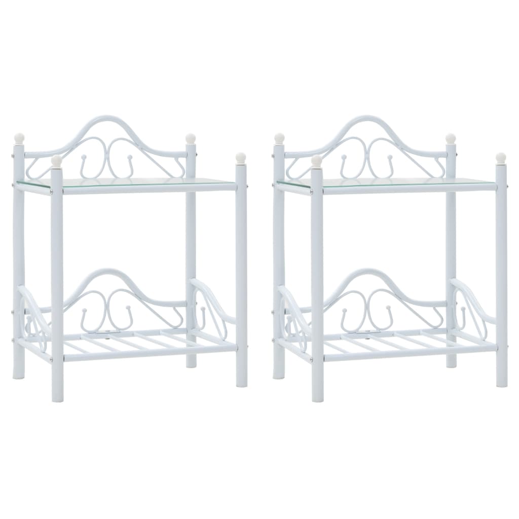 vidaXL Tables de chevet 2 pcs Acier et verre trempé 45x30,5x60 cm Blanc