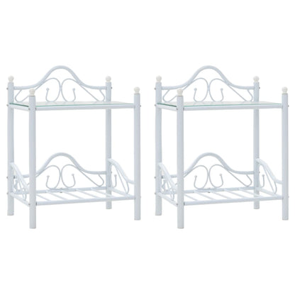 vidaXL Tables de chevet 2 pcs Acier et verre trempé 45x30,5x60 cm Blanc