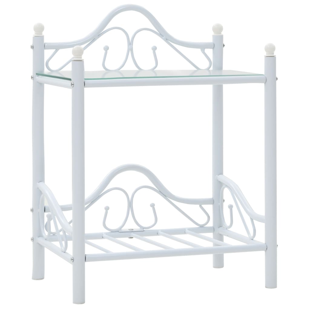 vidaXL Tables de chevet 2 pcs Acier et verre trempé 45x30,5x60 cm Blanc