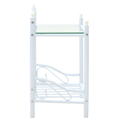 vidaXL Tables de chevet 2 pcs Acier et verre trempé 45x30,5x60 cm Blanc