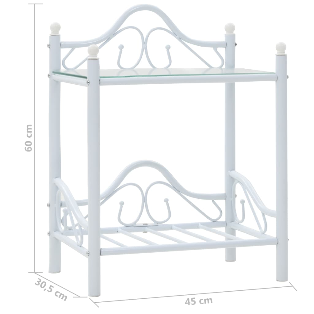 vidaXL Tables de chevet 2 pcs Acier et verre trempé 45x30,5x60 cm Blanc