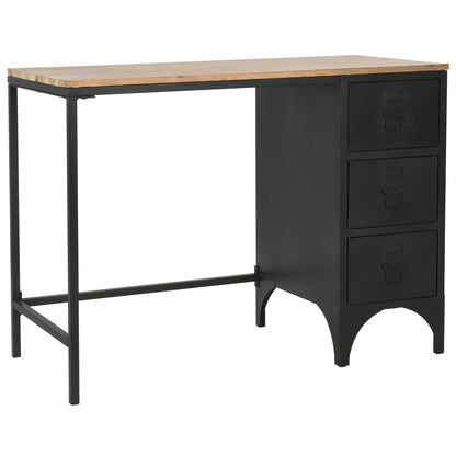vidaXL Bureau piédestal simple bois massif et acier 100x50x76 cm