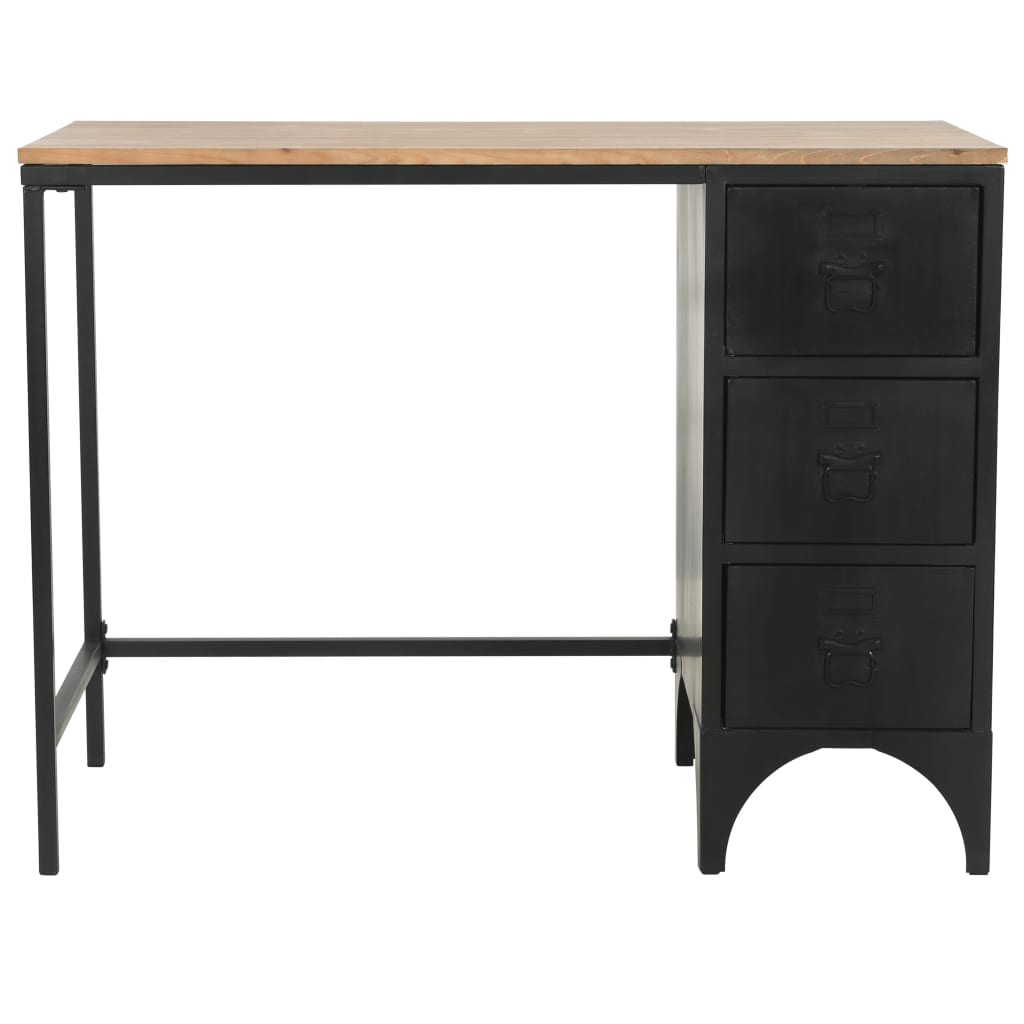 vidaXL Bureau piédestal simple bois massif et acier 100x50x76 cm