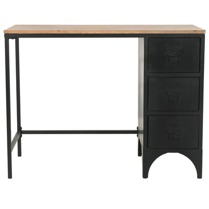vidaXL Bureau piédestal simple bois massif et acier 100x50x76 cm