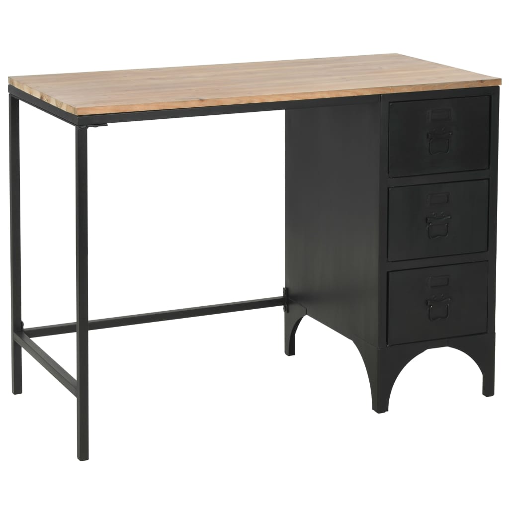vidaXL Bureau piédestal simple bois massif et acier 100x50x76 cm