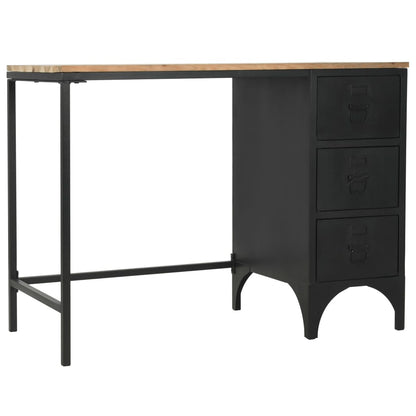 vidaXL Bureau piédestal simple bois massif et acier 100x50x76 cm